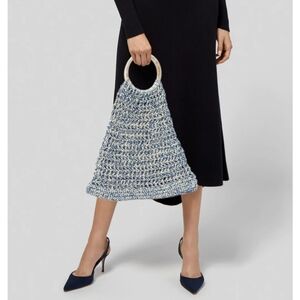 NWT My Beachy Side Two Tones Hand Crochet Bag with Bone Handle in Malibu Blue